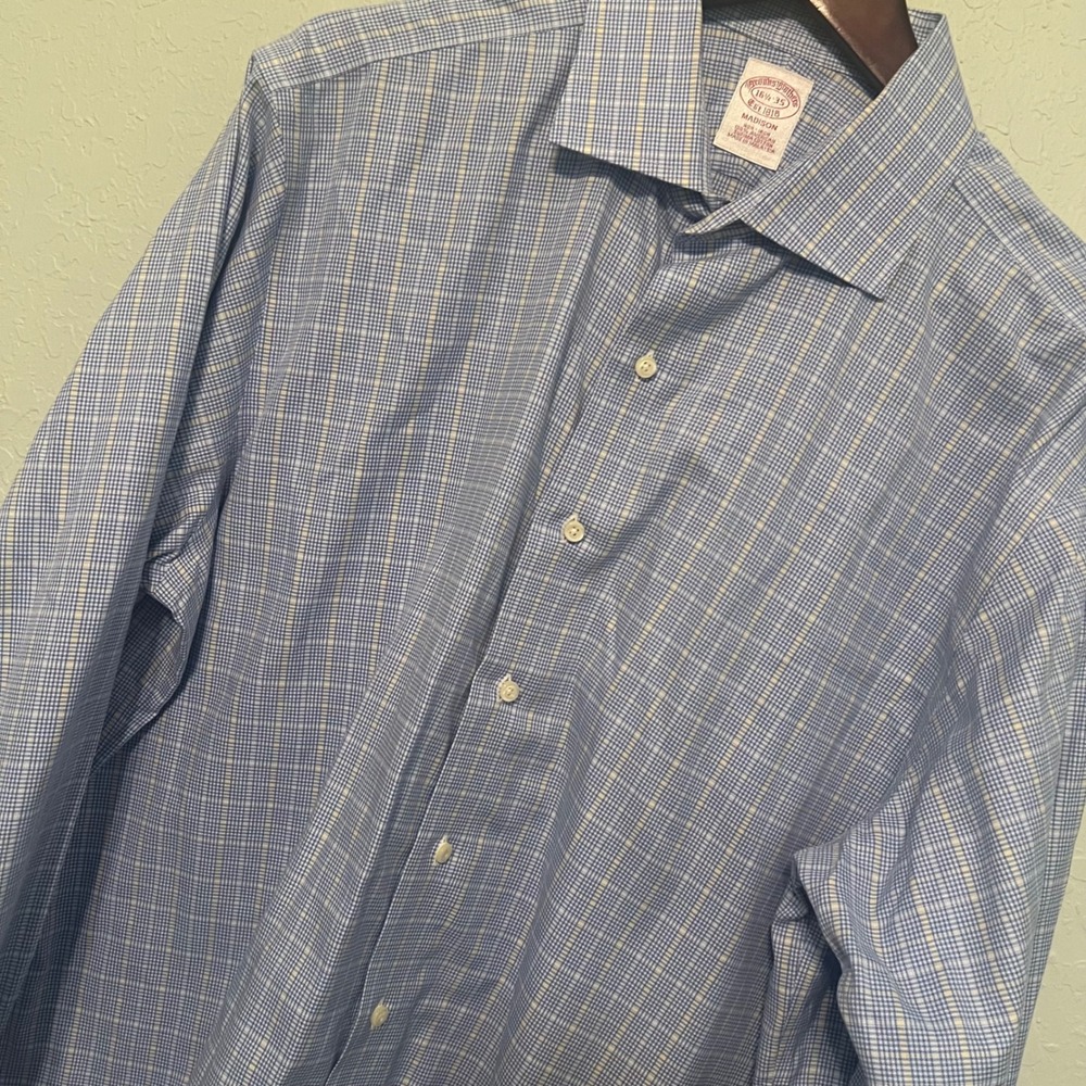 Brooks Brothers Dress Shirt Madison Mens Non-Iron Supima Cotton 16.5-35 Blue